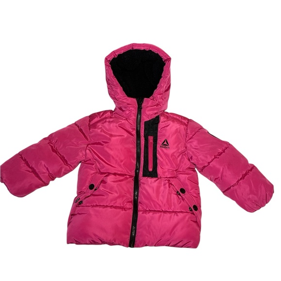 Reebok toddler girl's heavyweight puffer hoodie jacket pink 3T - Picture 2 of 6